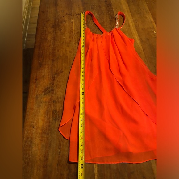 Hailey Logan Dress Vibrant Orange Backless with Rhinestone Straps - Picture 8 of 8